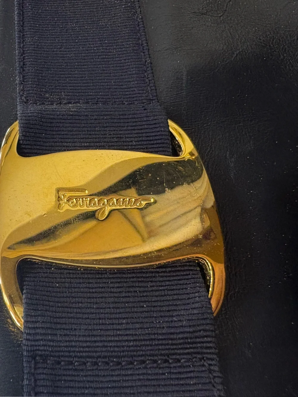 Salvatore Ferragamo Black and Gold Logo Interior Handbag